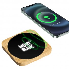 Naperville Light-up Bamboo Wireless Charger Square 15W-15W wireless charger with Logo
