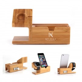 Bamboo Wood Charging Dock Station w/ USB Ports with Logo