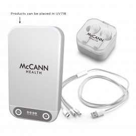 Customized 10W Wireless Charging Sanitizer Box with TWS-Qi charging & 3-in-1 cable set