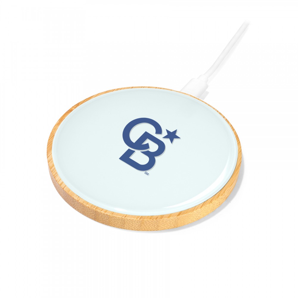 Wireless Charging Pad 10W Bamboo with Glass Top with Logo
