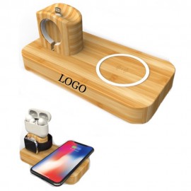 3-In-1 Bamboo Wireless Charging Pad with Logo