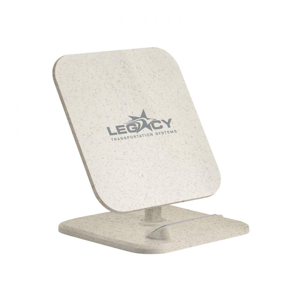 Promotional Eco Wheat Straw Qi compatible 2-in-1 charger and phone stand