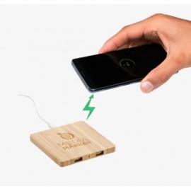 Logo Branded FSC 100% Bamboo Wireless Charging Pad with Dual Outputs  Logo Branded FSC 100% Bamboo Wireless Charging Pad with Dual Outputs