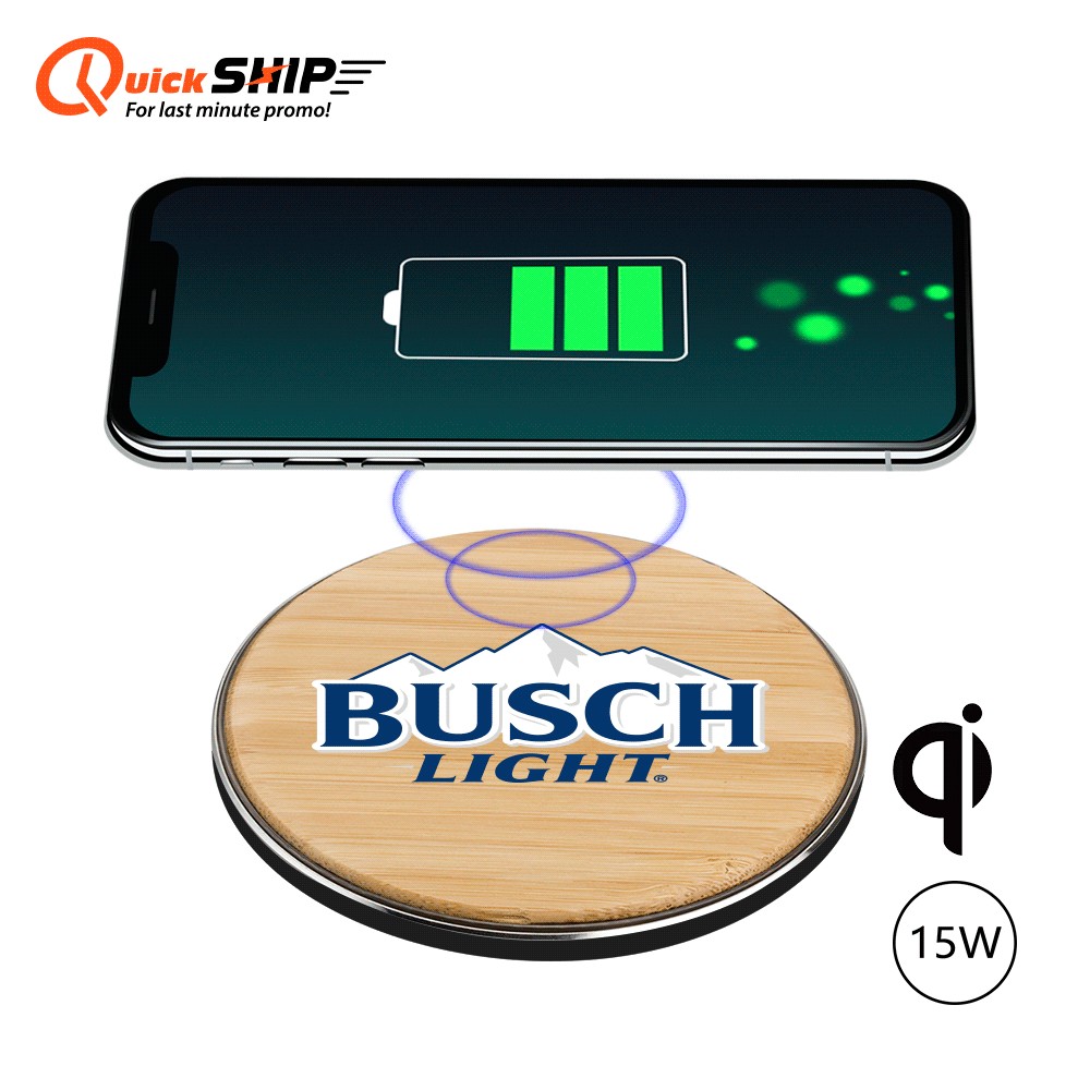 Chayes Bamboo 15W Qi Wireless Charger-15W wireless charger with Logo