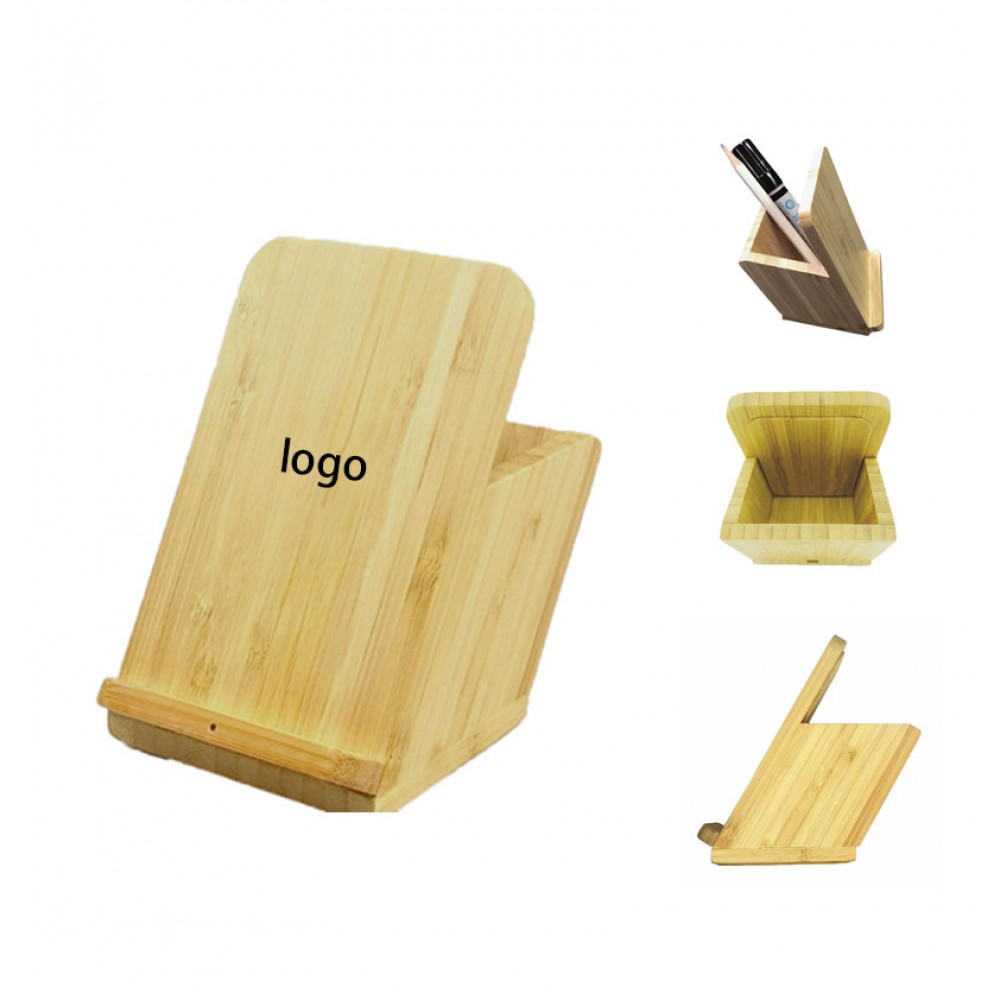 Bamboo Wireless Charger Organizer with Logo