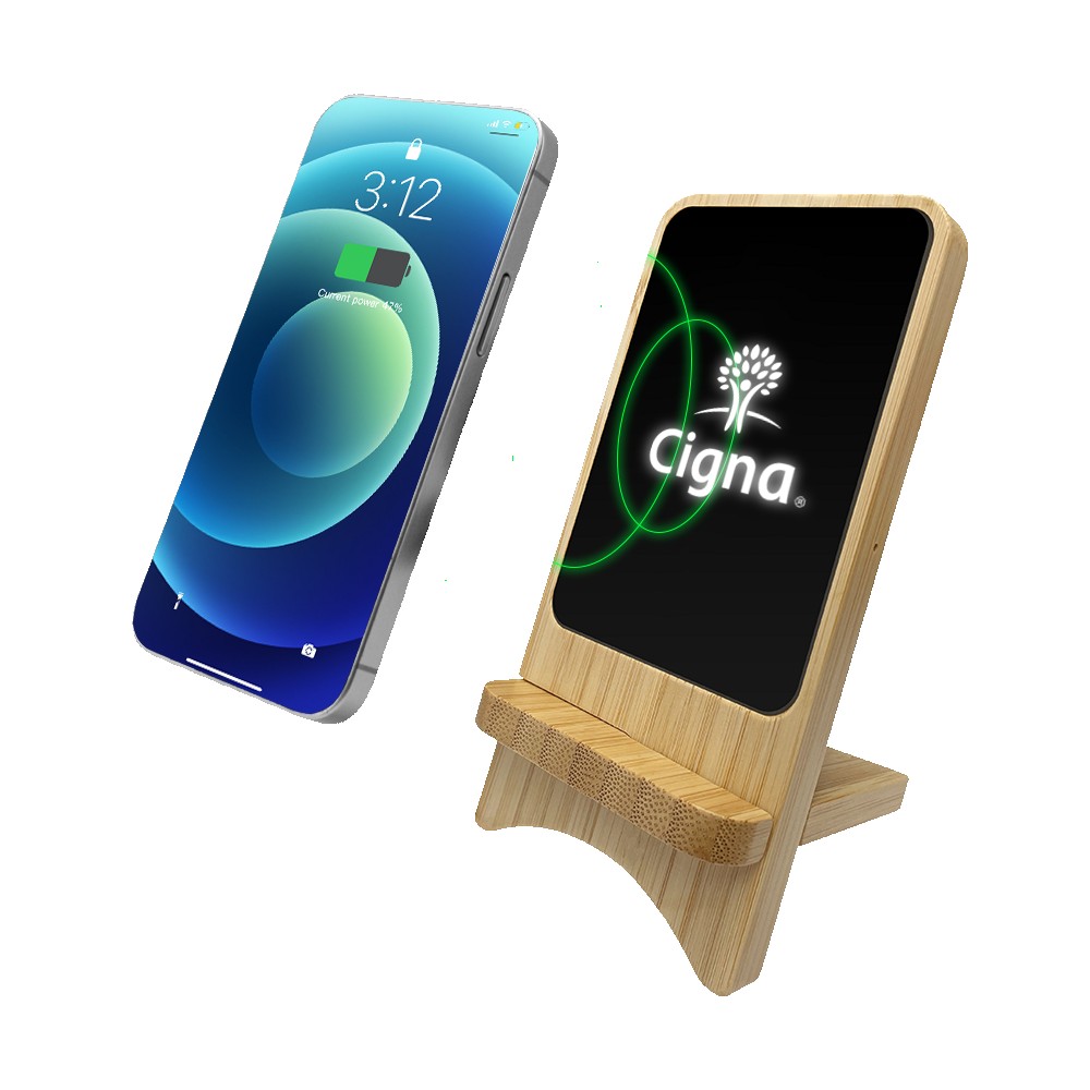 Customized Aurora Light-up Bamboo Wireless Charger Stand-15W wireless charger