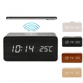 5 W Wooden Wireless Charger with Electronic Alarm Clock with Logo  5 W Wooden Wireless Charger with Electronic Alarm Clock with Logo
