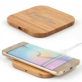 Custom Square Natural Bamboo 10W Fast Wireless Charger