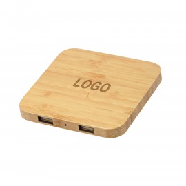 Promotional Bamboo Wireless Charger with Dual USB Ports