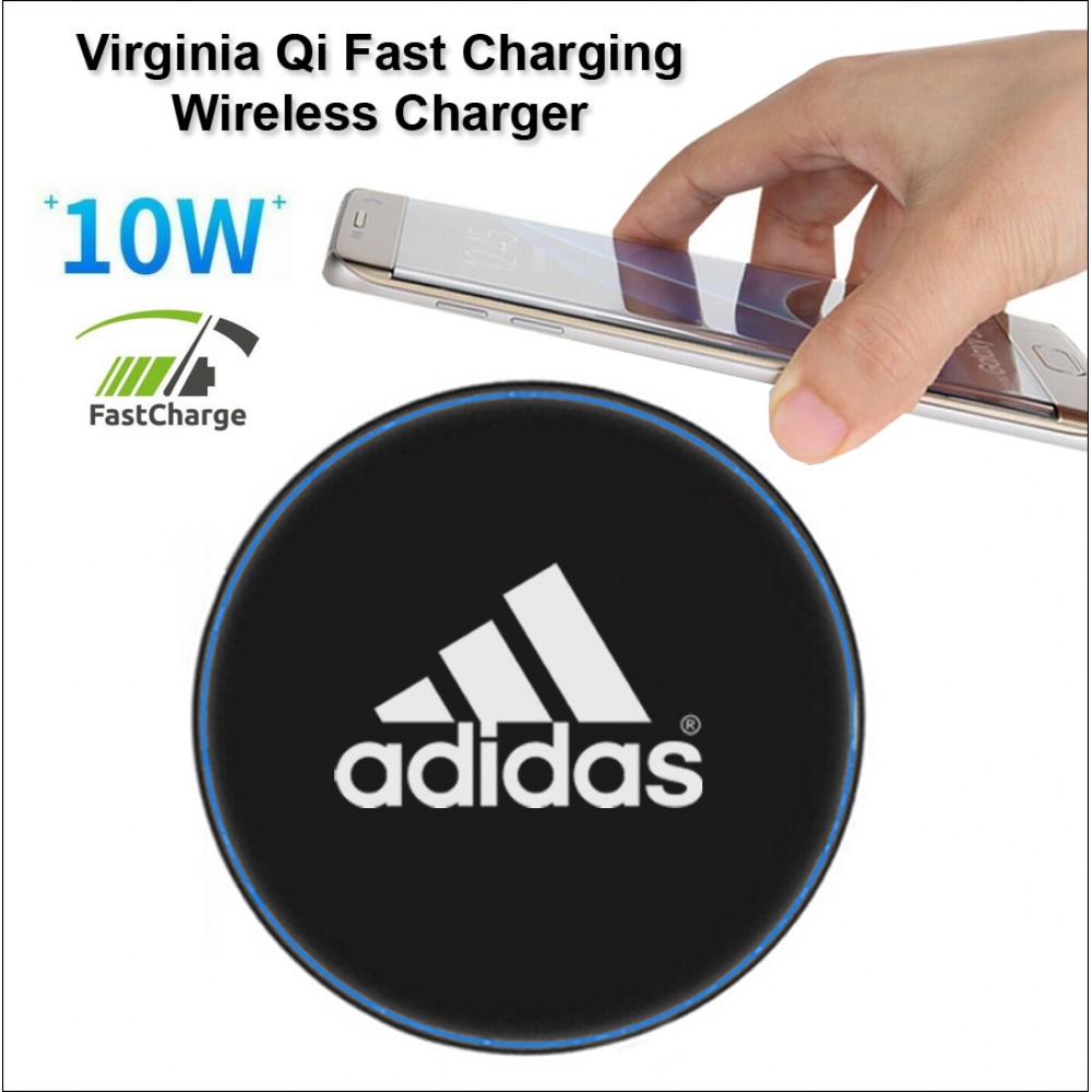 Virginia Qi Wireless Charging Pad 10 Watts Charging Speed - Black. with Logo