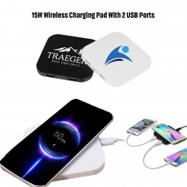Custom 15W Wireless Charging Pad For Cell Phones With 2 USB Charging Ports  Custom 15W Wireless Charging Pad For Cell Phones With 2 USB Charging Ports
