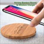 Customized Norway Bamboo "Eco Friendly" Qi Wireless Charging 15 Watts Pad - Round