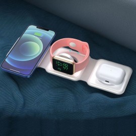 Foldable Soft Plastic 3 In 1 Wireless Charger with Logo  Foldable Soft Plastic 3 In 1 Wireless Charger with Logo