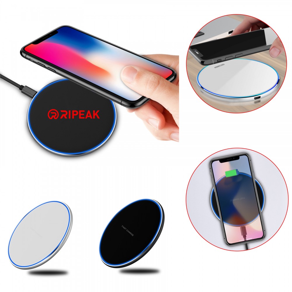 Personalized 4'' Dia 15W Wireless Charger Thin Aluminum Fast Charging Pad (NO AC Adapter)