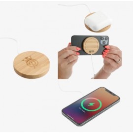 Logo Branded FSC 100% Bamboo MagClick Fast Wireless Charging Pad  Logo Branded FSC 100% Bamboo MagClick Fast Wireless Charging Pad