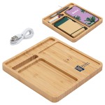 Bamboo Desk Organizer with 5W Wireless Charger with Logo