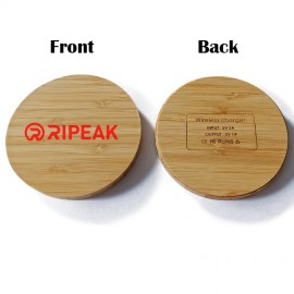3.6'' Dia 15W Bamboo Round Wireless Charger Fast Charging Pad (NO AC Adapter) with Logo  3.6