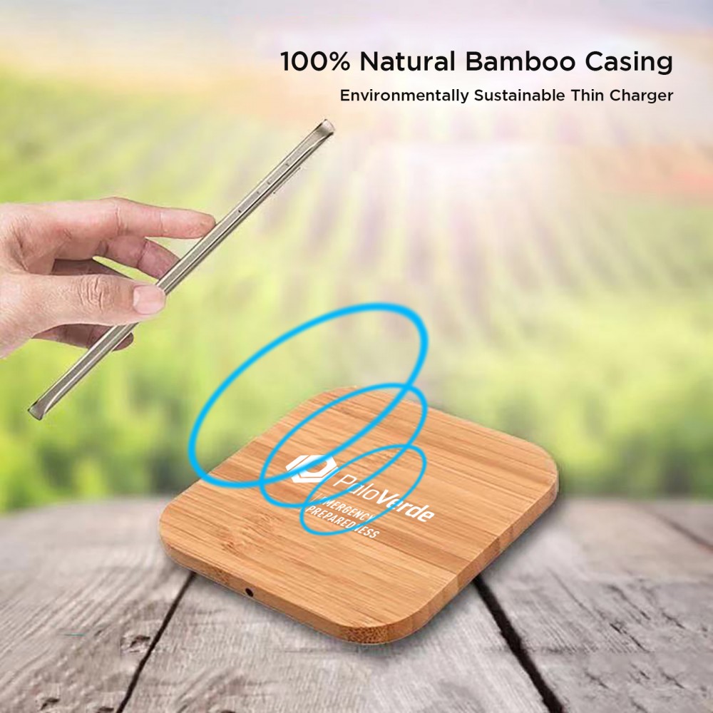 Nature Inspired Bamboo Fast Charging 15W Pad with Logo