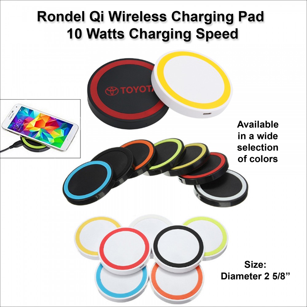 Rondel Qi Wireless Charging Pad 10 Watts Charging Speed with Logo Rondel Qi Wireless Charging Pad 10 Watts Charging Speed with Logo