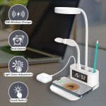 Custom 15W Wireless Charger Desk Lamp with Alarm Clock, Pen Holder, and USB/Type-C Output