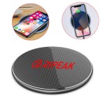 Logo Branded 4'' Dia 10W Gridlines Wireless Charger Thin Aluminum Fast Charging Pad (NO AC Adapter)