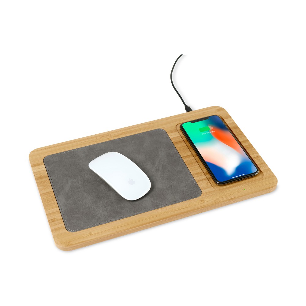 Auden Bamboo Wireless Charging Mouse Pad - Bamboo with Logo