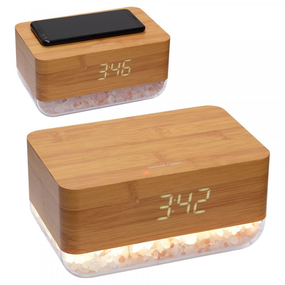 Alarm Clock with Himalayan Salt Lamp Wireless Charger with Logo