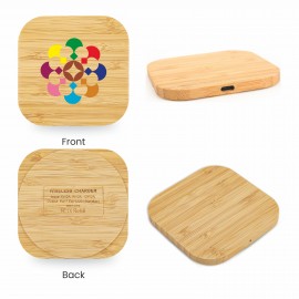 Personalized 15W Square Bamboo Wireless Charging Pad