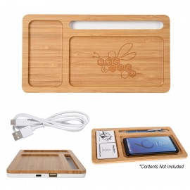 Bamboo Wireless Charging Pad Desktop Organizer with Logo