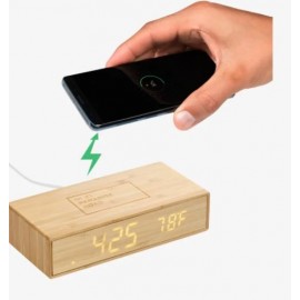 Promotional Bamboo Wireless Charging Desk Clock
