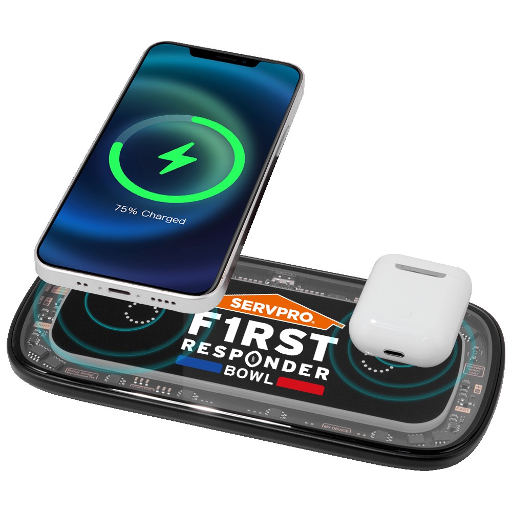 Custom Roselle 2-in-1 Wireless Charger with Blue LED Ring-15W wireless charger