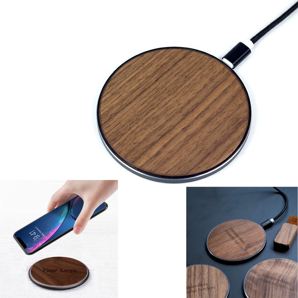 Wooden Wireless Charger With LED Light with Logo