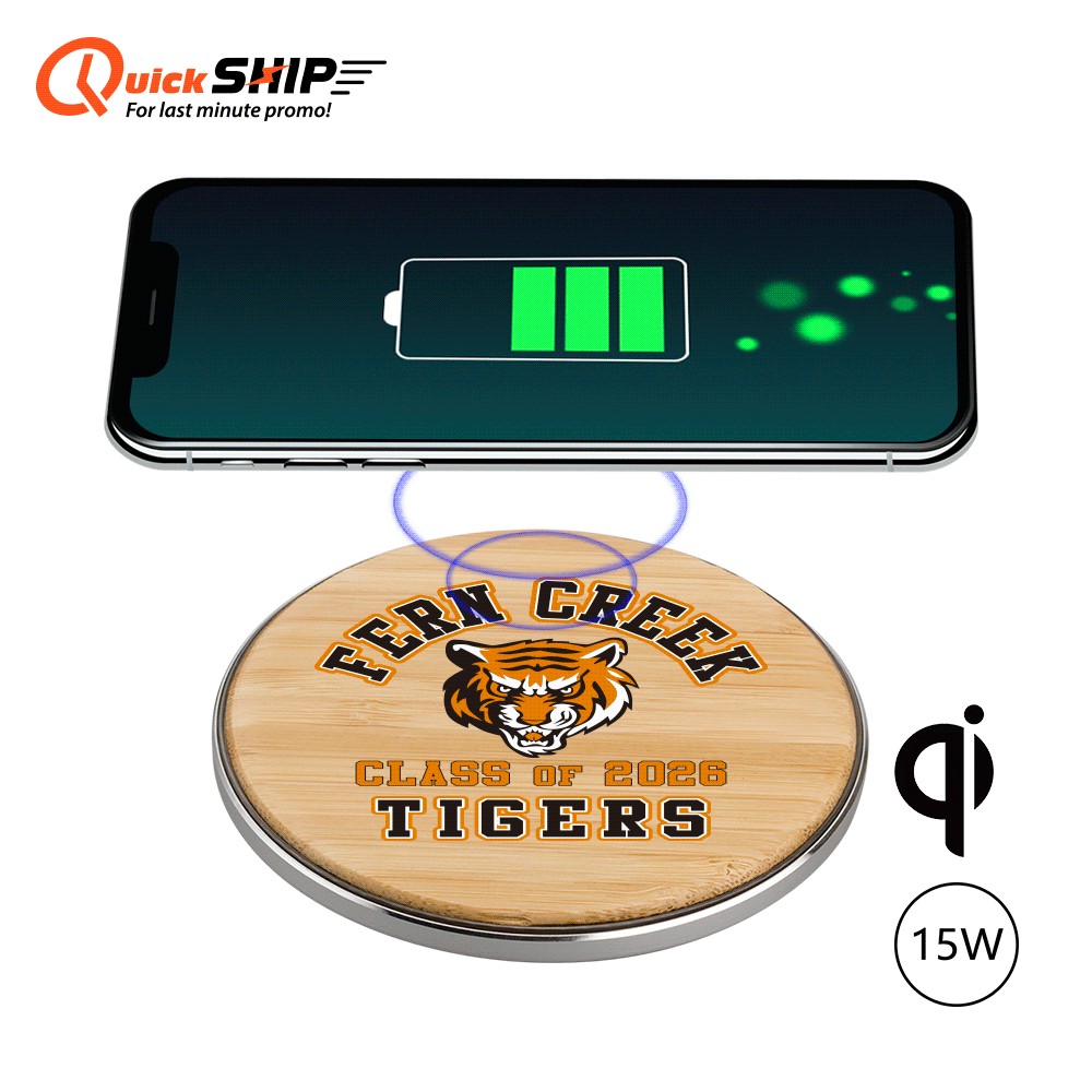 Chayes Bamboo 15W Qi Wireless Charger-15W wireless charger with Logo