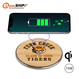 Chayes Bamboo 15W Qi Wireless Charger-15W wireless charger with Logo