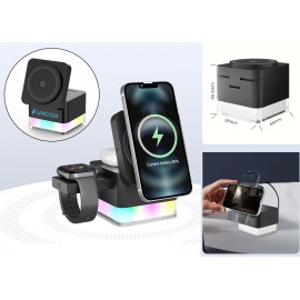 Magnetic 3" 1 Wireless Charging Station Travel Charger For Multiple Devices W/Colorful Light with Logo