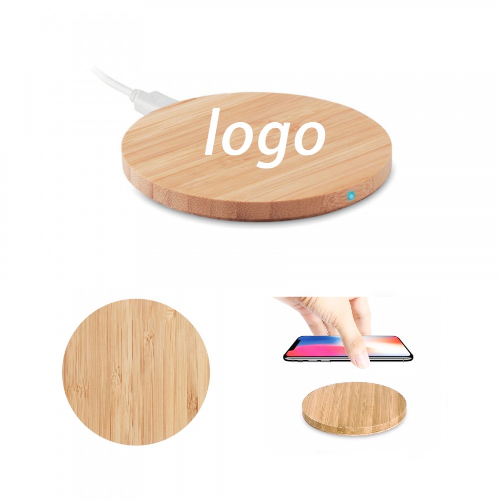 Round Bamboo Wireless Charger-10W with Logo