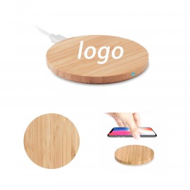 Round Bamboo Wireless Charger-10W with Logo  Round Bamboo Wireless Charger-10W with Logo