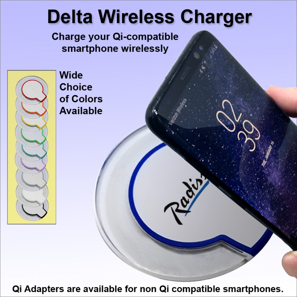 Delta Qi Wireless Charging Pad 5 Watts Charging Speed - White with Logo Delta Qi Wireless Charging Pad 5 Watts Charging Speed - White with Logo