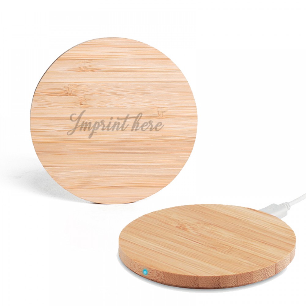 Logo Branded Round Bamboo 10W Fast Wireless Charger