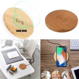 10W Bamboo Wireless Charger with Logo