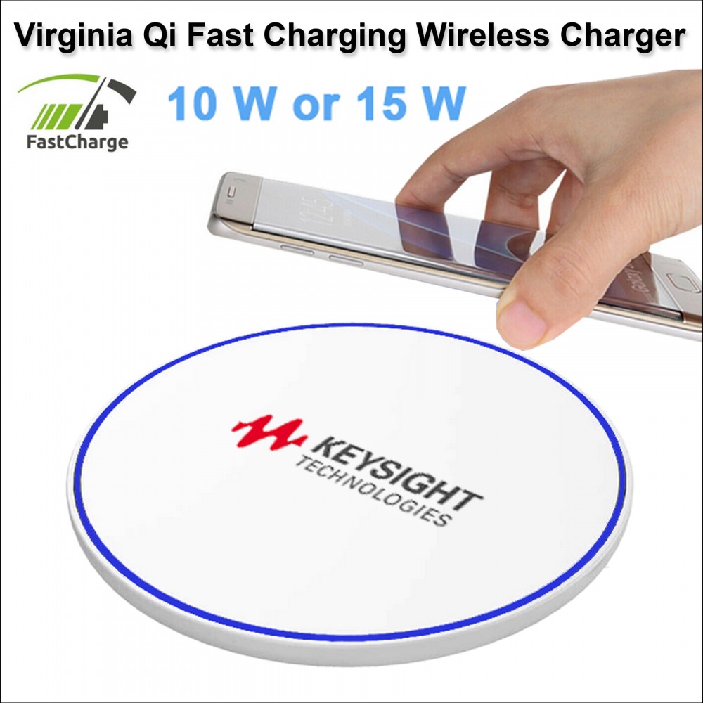Virginia Qi Wireless Charging Pad 15 Watts Charging Speed - White with Logo