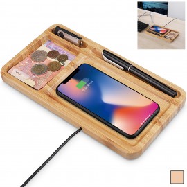 Wooden Wireless Charging Pad Desktop Organizer with Logo