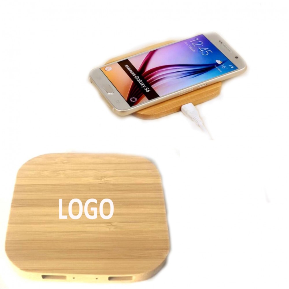 Logo Branded Bamboo 5W Wireless Charger with Dual USB Ports