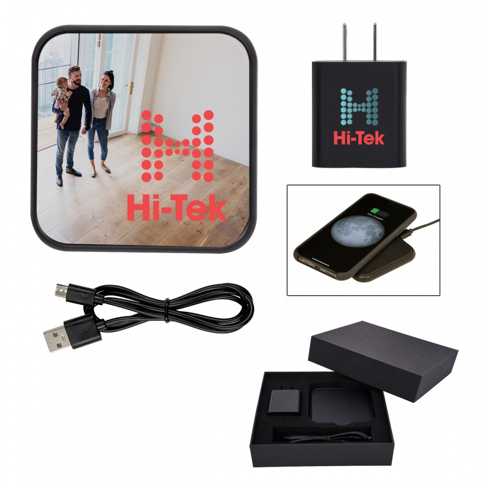 Logo Branded Dynamic Duo Wireless Charger And Adapter Gift Set