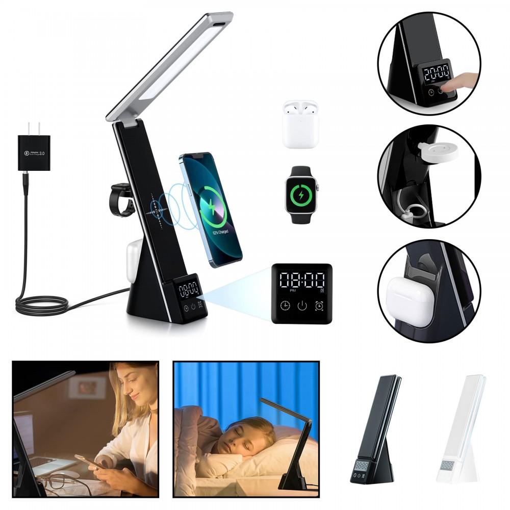 LED Desk Lamp with Wireless Charger 3 in 1 Fast Charging Station with Logo