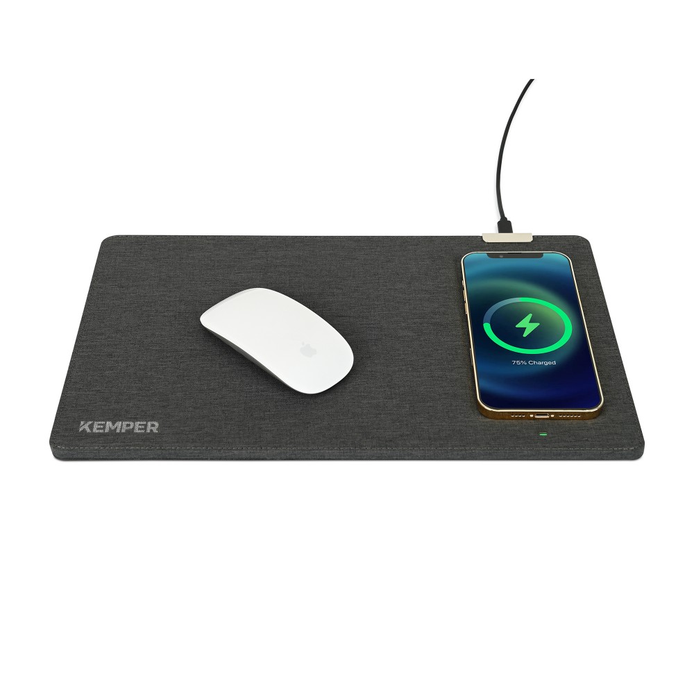 Eden Wireless Charging Mouse Pad - Charcoal Heather with Logo Eden Wireless Charging Mouse Pad - Charcoal Heather with Logo