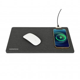 Eden Wireless Charging Mouse Pad - Charcoal Heather with Logo  Eden Wireless Charging Mouse Pad - Charcoal Heather with Logo