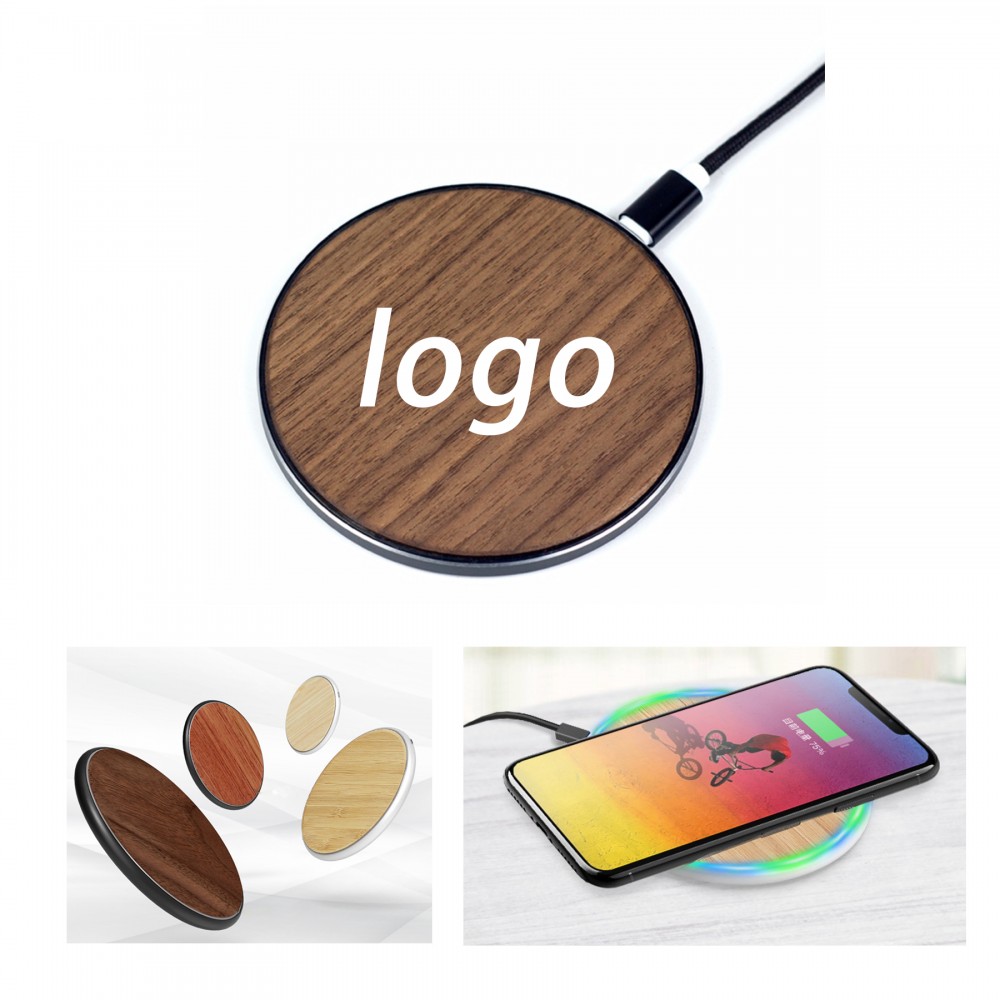 Wooden Wireless Charger With LED Light with Logo