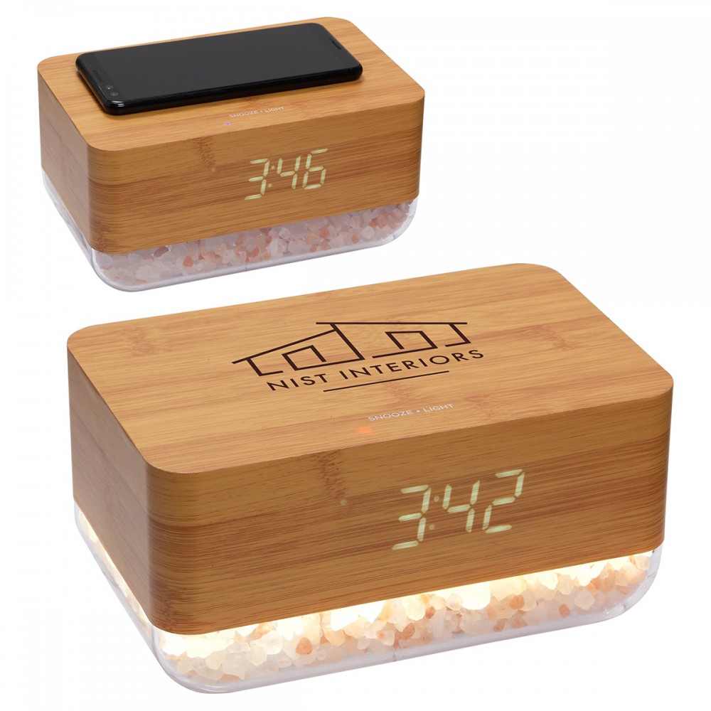 Sunrise Alarm Clock with Himalayan Salt Lamp + Wireless Charger with Logo