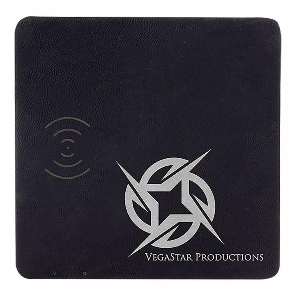 Black/SilverCharging Pad with USB Cord, Laserable Leatherette Black/SilverCharging Pad with USB Cord, Laserable Leatherette